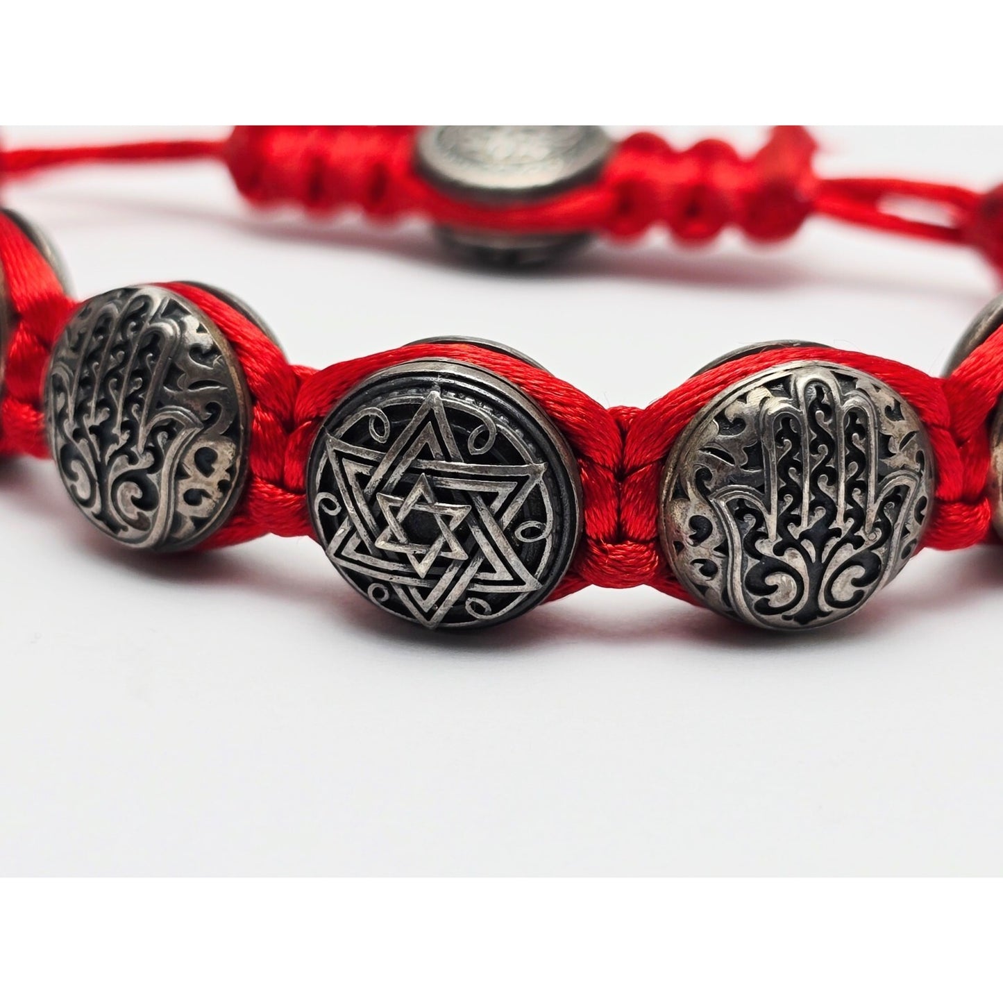 Gregory Leps 925 Silver Red Bracelet Hamsa Menorah Star of David Torah Scroll