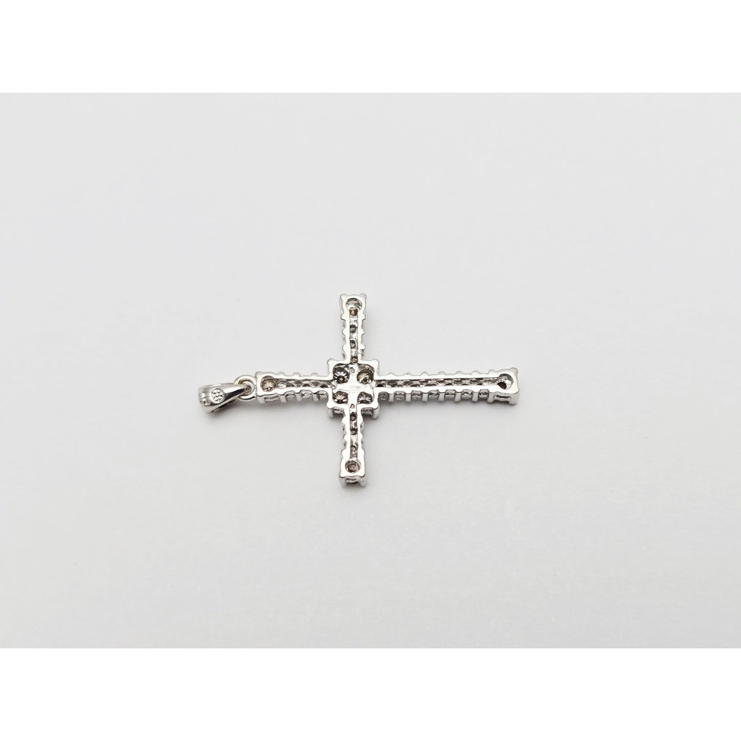 14K White Gold Brown & White Diamond Cross Pendant Charm