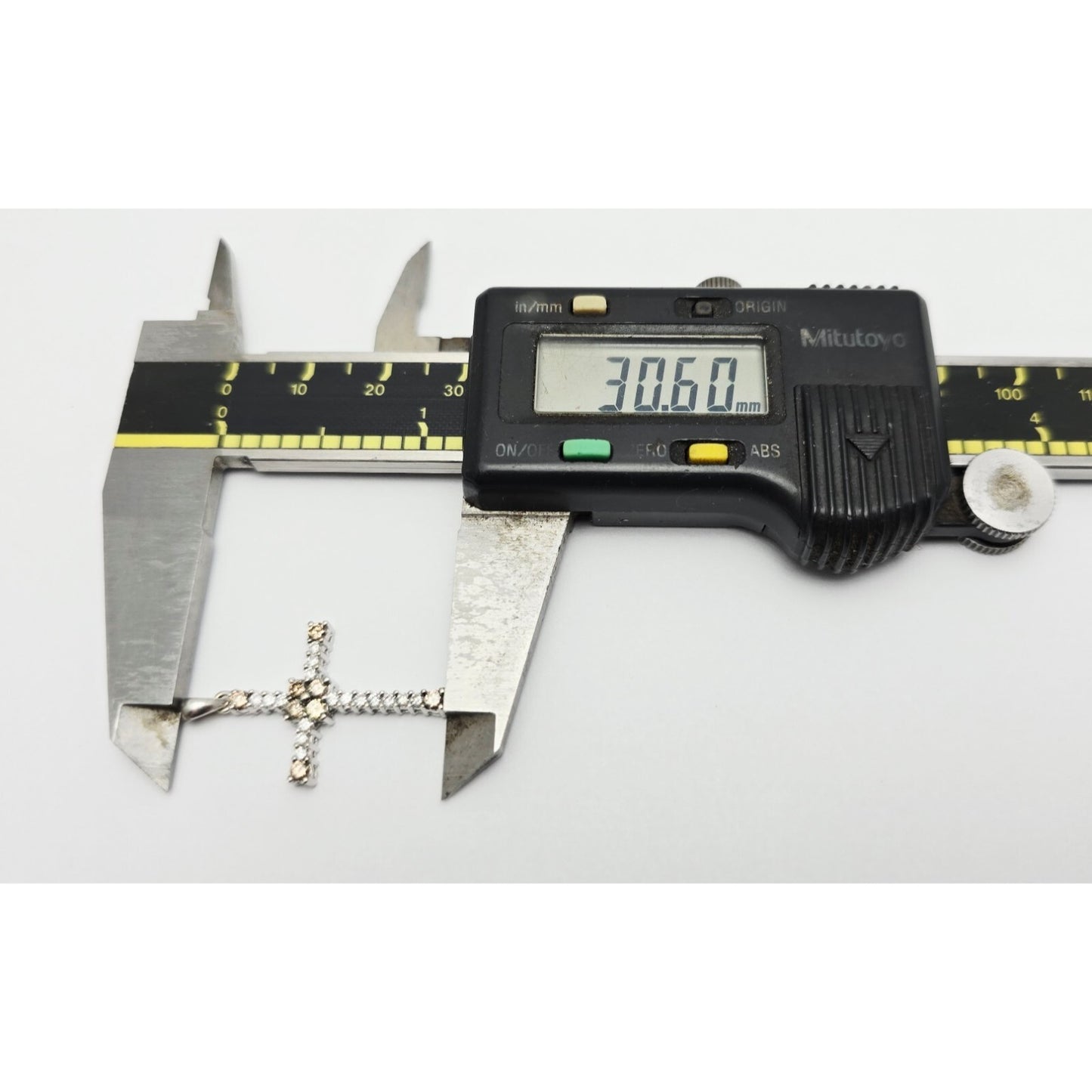 14K White Gold Brown & White Diamond Cross Pendant Charm