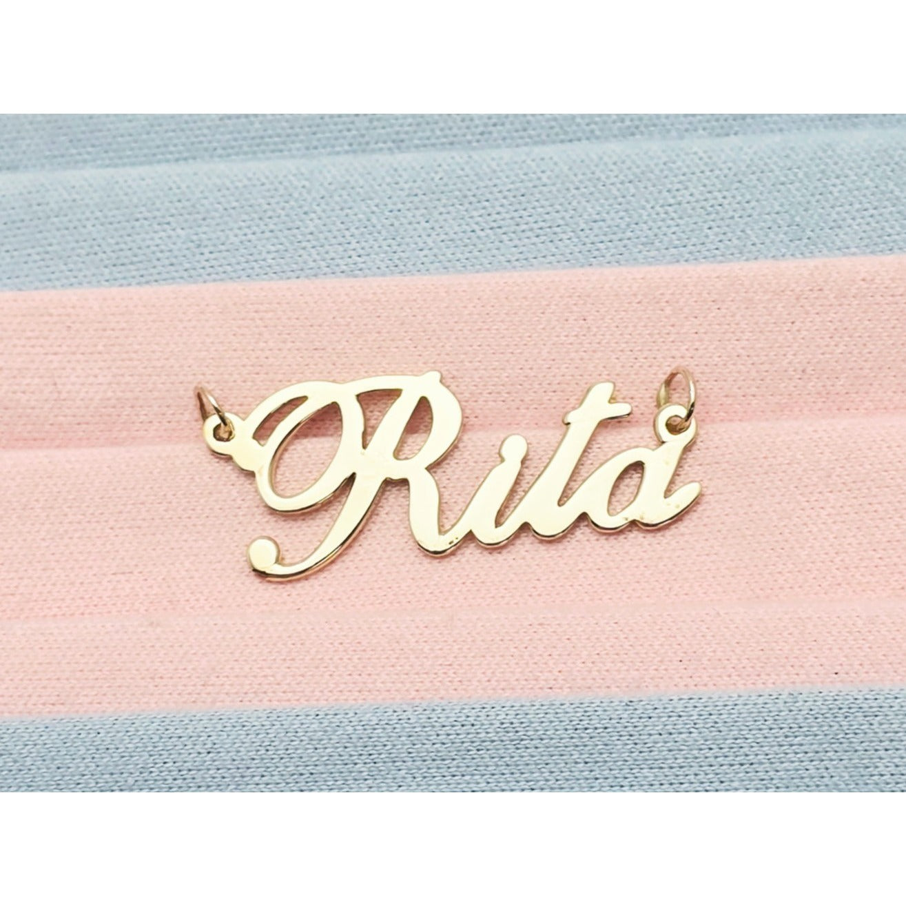 14K Yellow Gold Name Initial " Rita " Charm Pendant