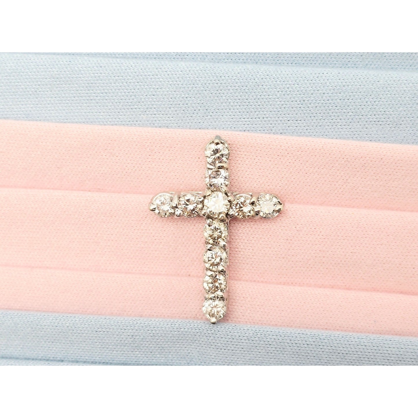 14K White Gold Brilliant White Diamond Cross Pendant Charm