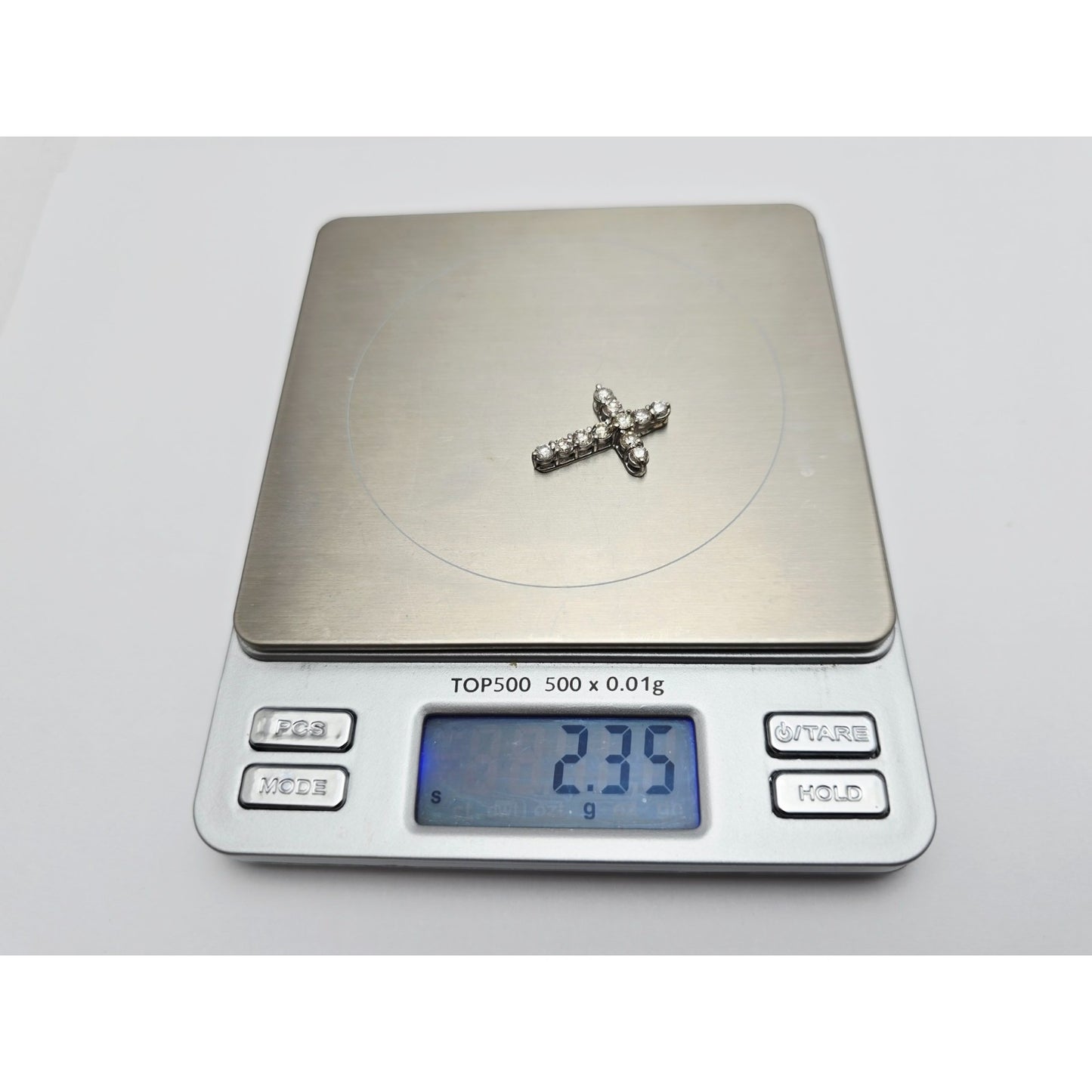 14K White Gold Brilliant White Diamond Cross Pendant Charm