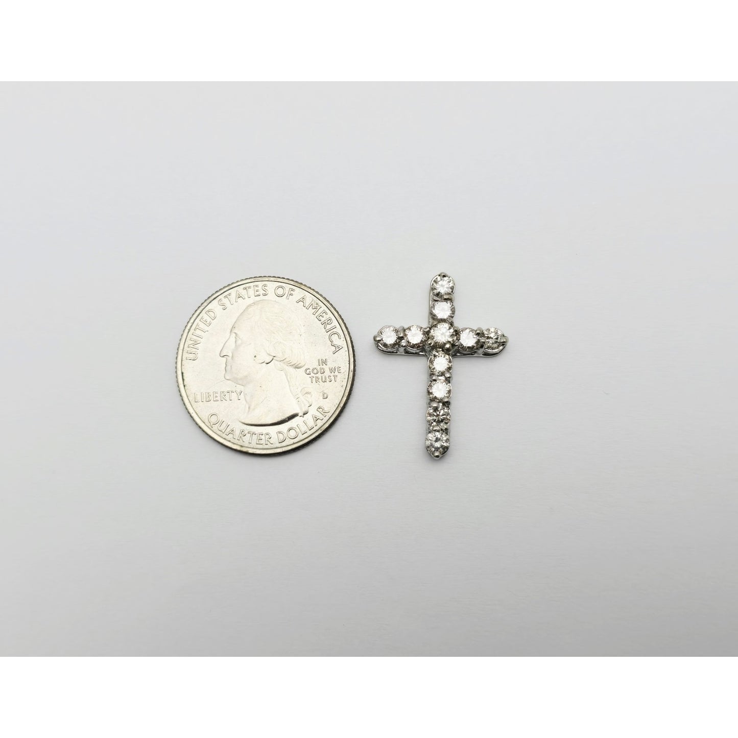 14K White Gold Brilliant White Diamond Cross Pendant Charm
