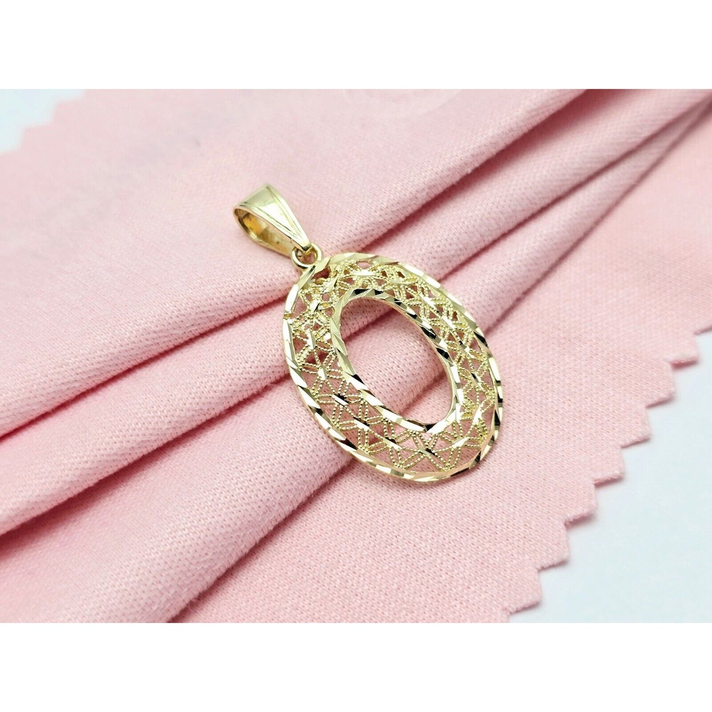 14K Yellow Gold Diamond Cut Oval Charm Pendant