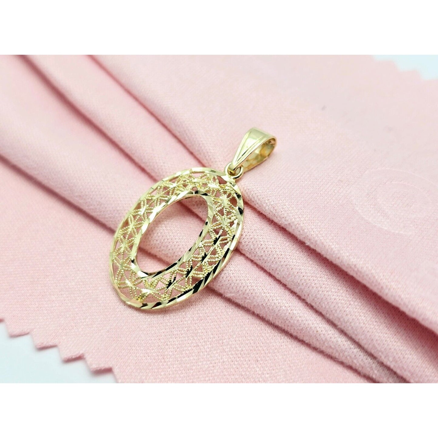 14K Yellow Gold Diamond Cut Oval Charm Pendant