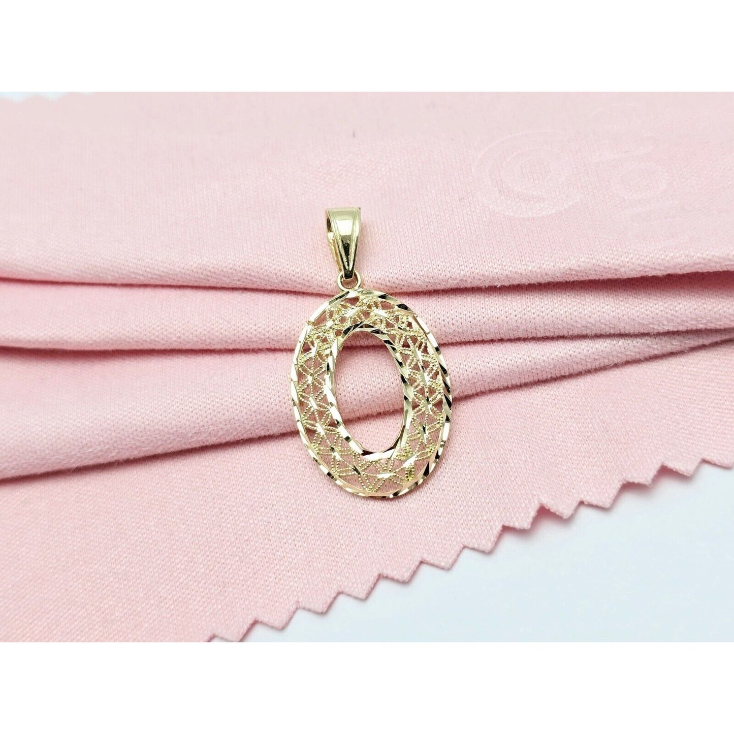 14K Yellow Gold Diamond Cut Oval Charm Pendant
