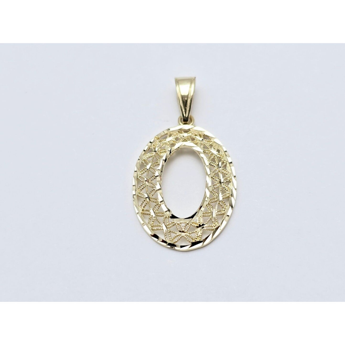 14K Yellow Gold Diamond Cut Oval Charm Pendant