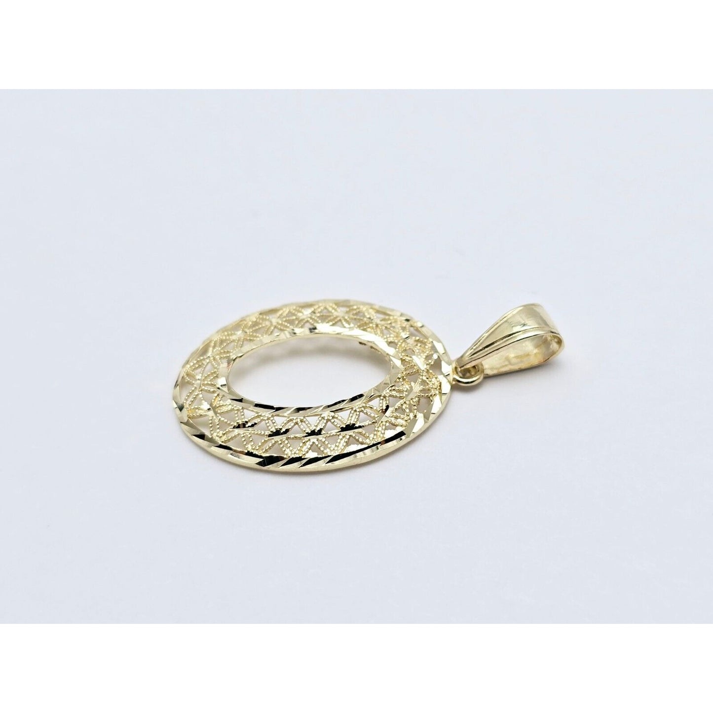 14K Yellow Gold Diamond Cut Oval Charm Pendant