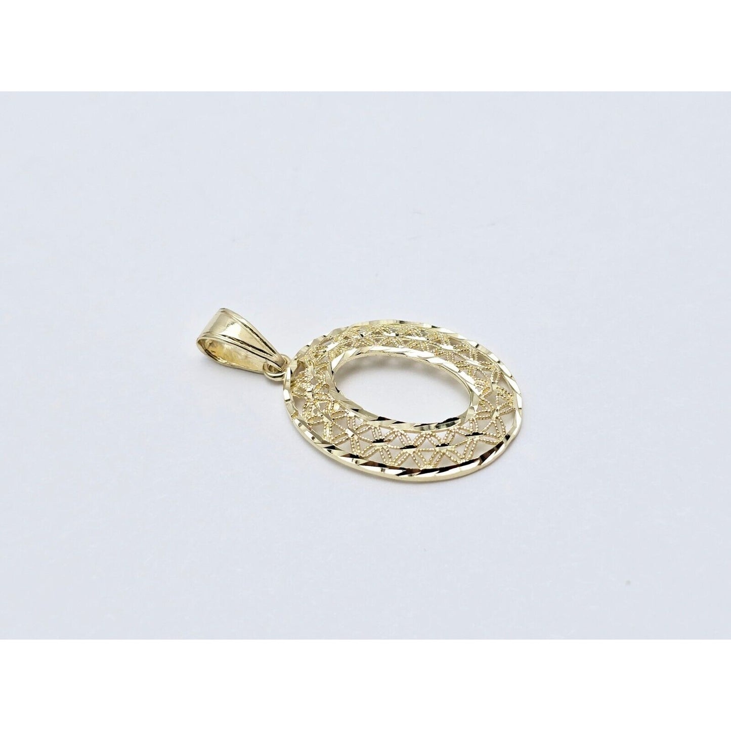 14K Yellow Gold Diamond Cut Oval Charm Pendant