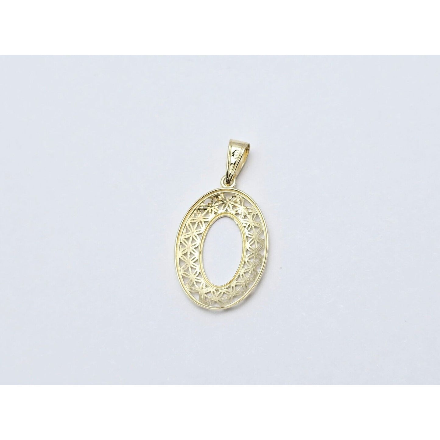14K Yellow Gold Diamond Cut Oval Charm Pendant