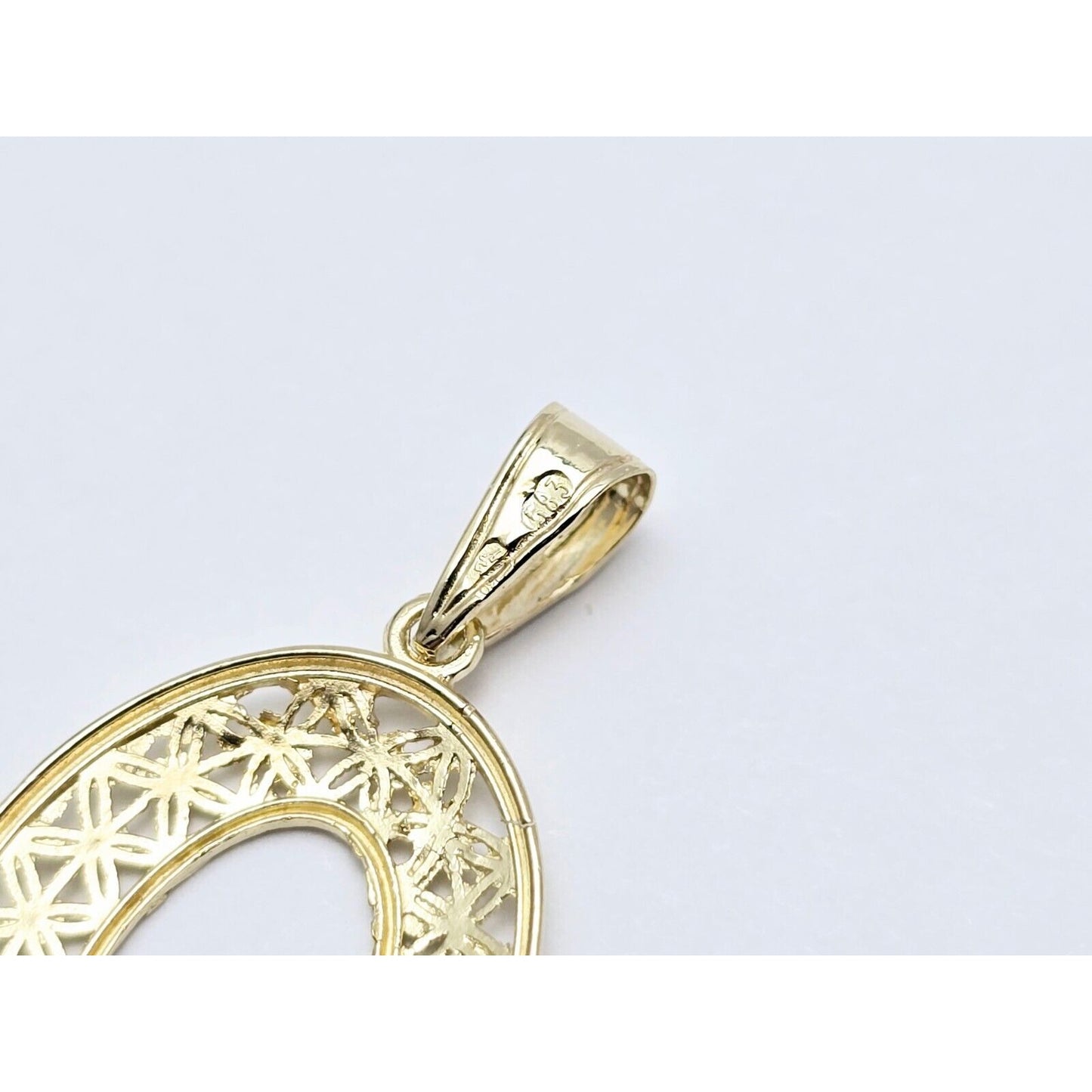 14K Yellow Gold Diamond Cut Oval Charm Pendant