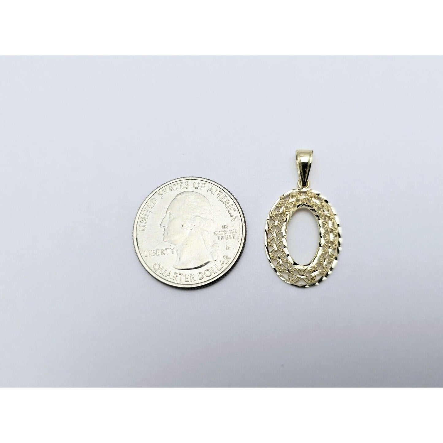 14K Yellow Gold Diamond Cut Oval Charm Pendant