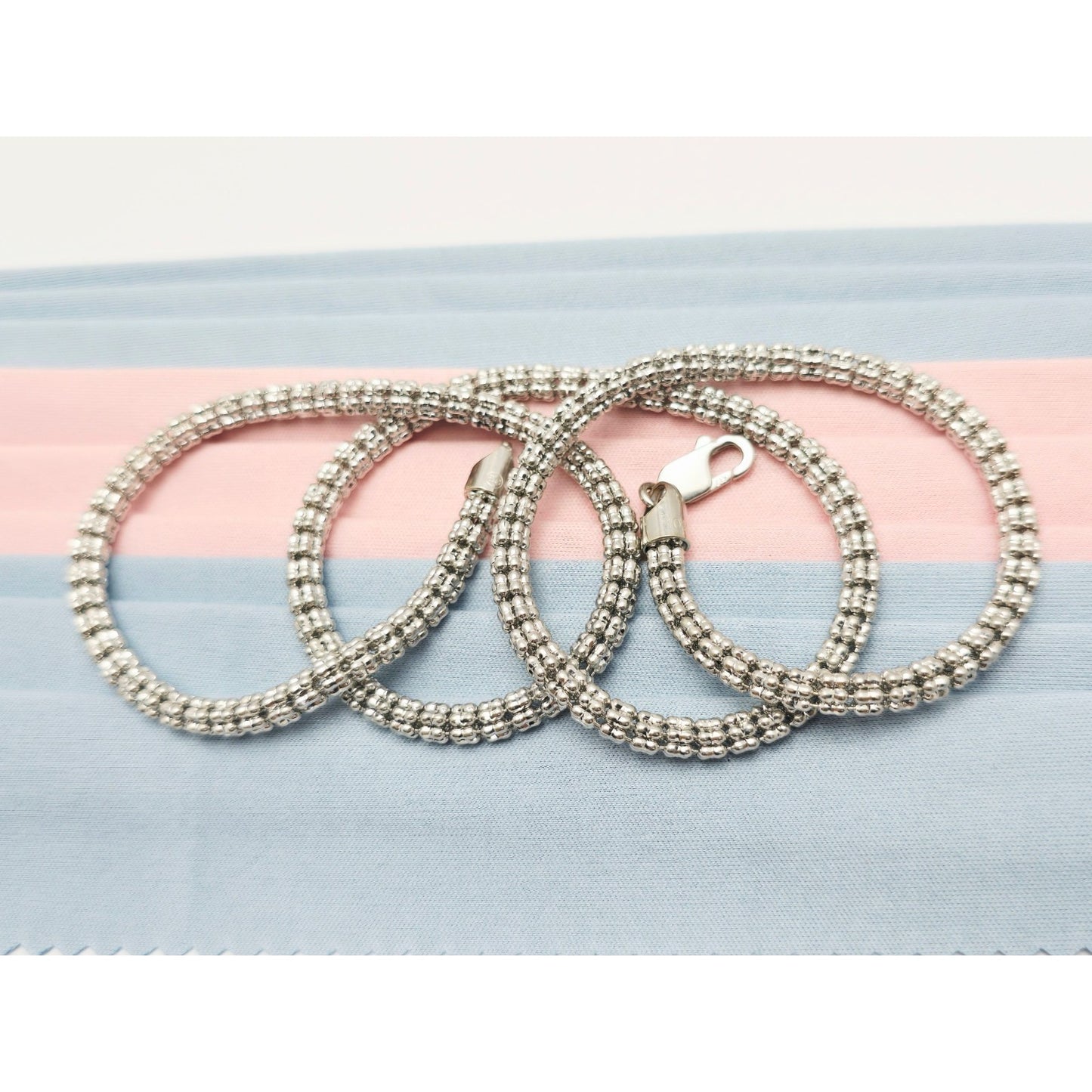 10K White Gold Diamond Cut Ice Link Chain Necklace