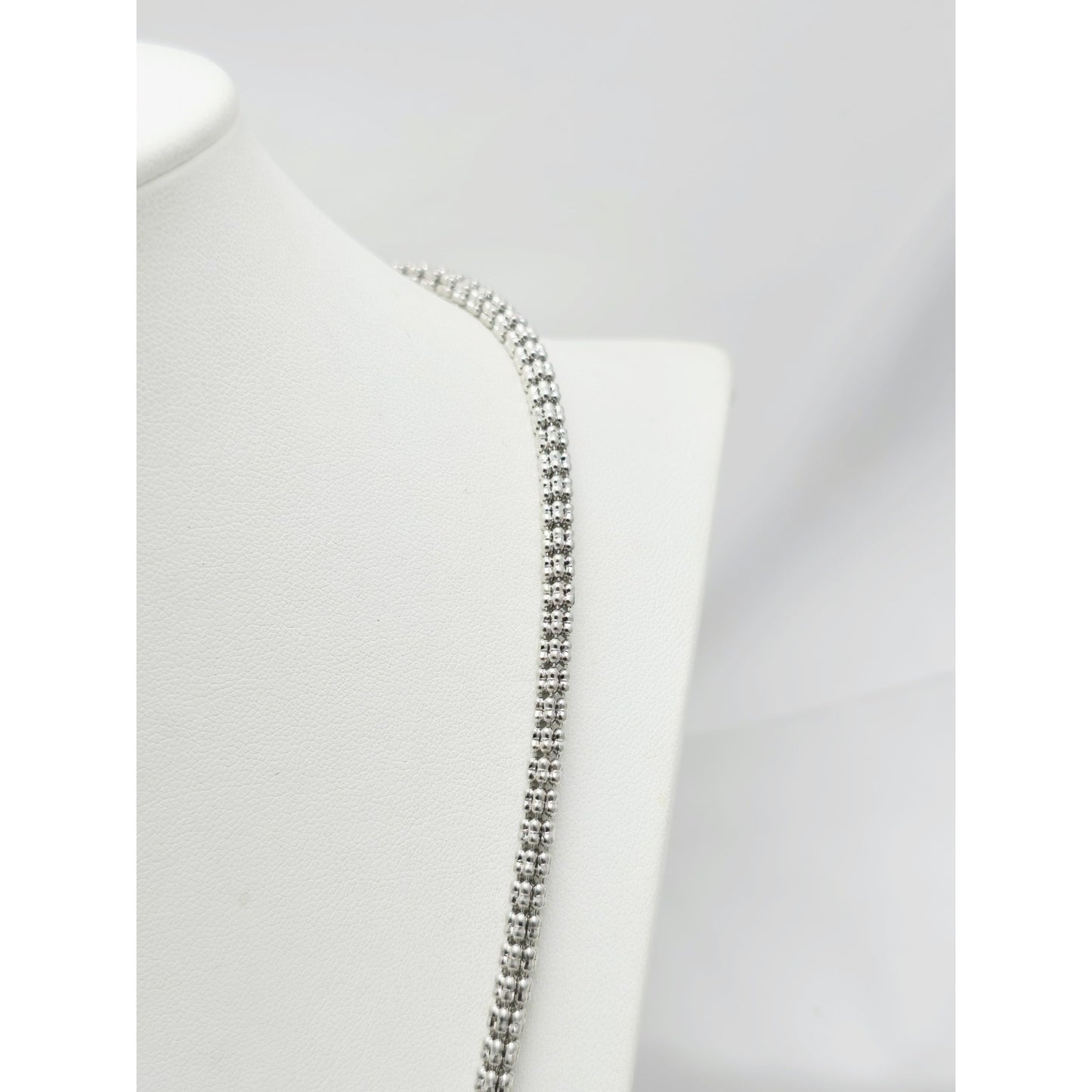 10K White Gold Diamond Cut Ice Link Chain Necklace