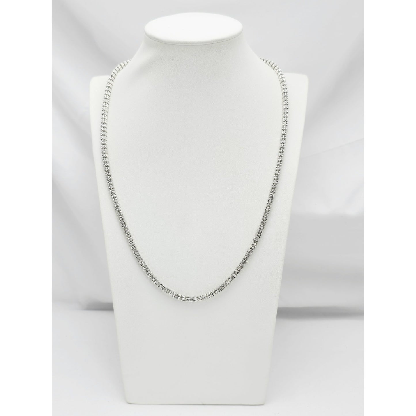 10K White Gold Diamond Cut Ice Link Chain Necklace