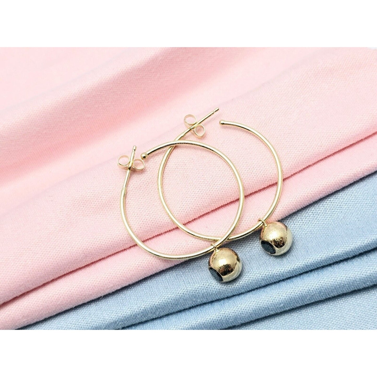 14K Yellow Gold Black Diamond Stud Hoop Earrings