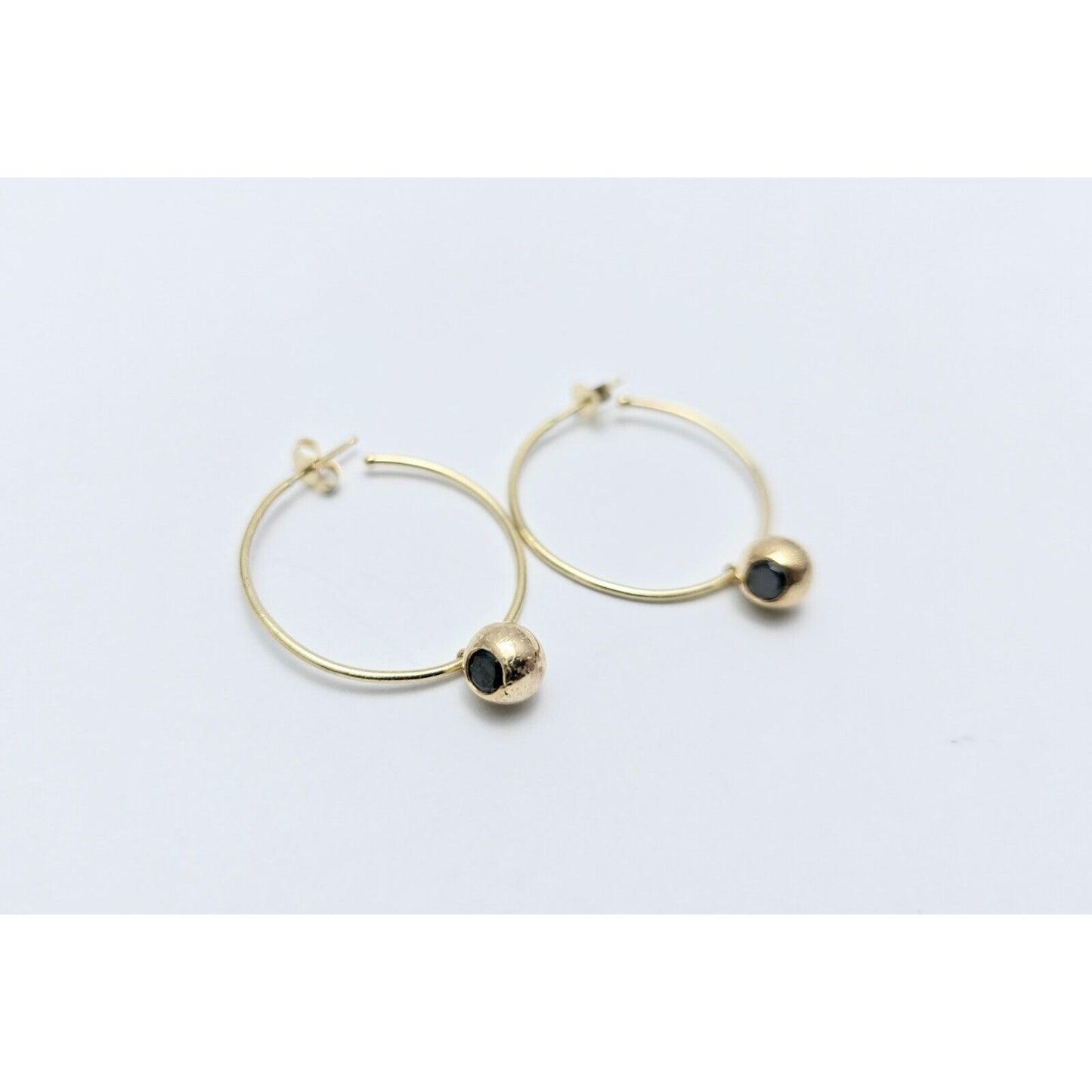 14K Yellow Gold Black Diamond Stud Hoop Earrings