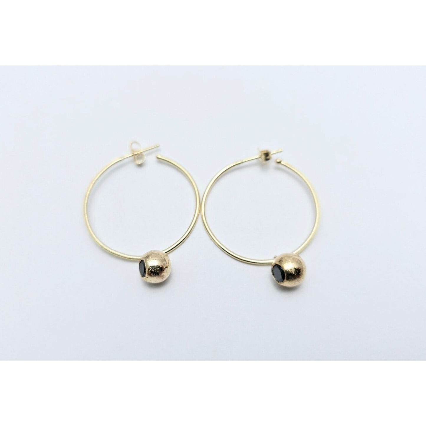 14K Yellow Gold Black Diamond Stud Hoop Earrings