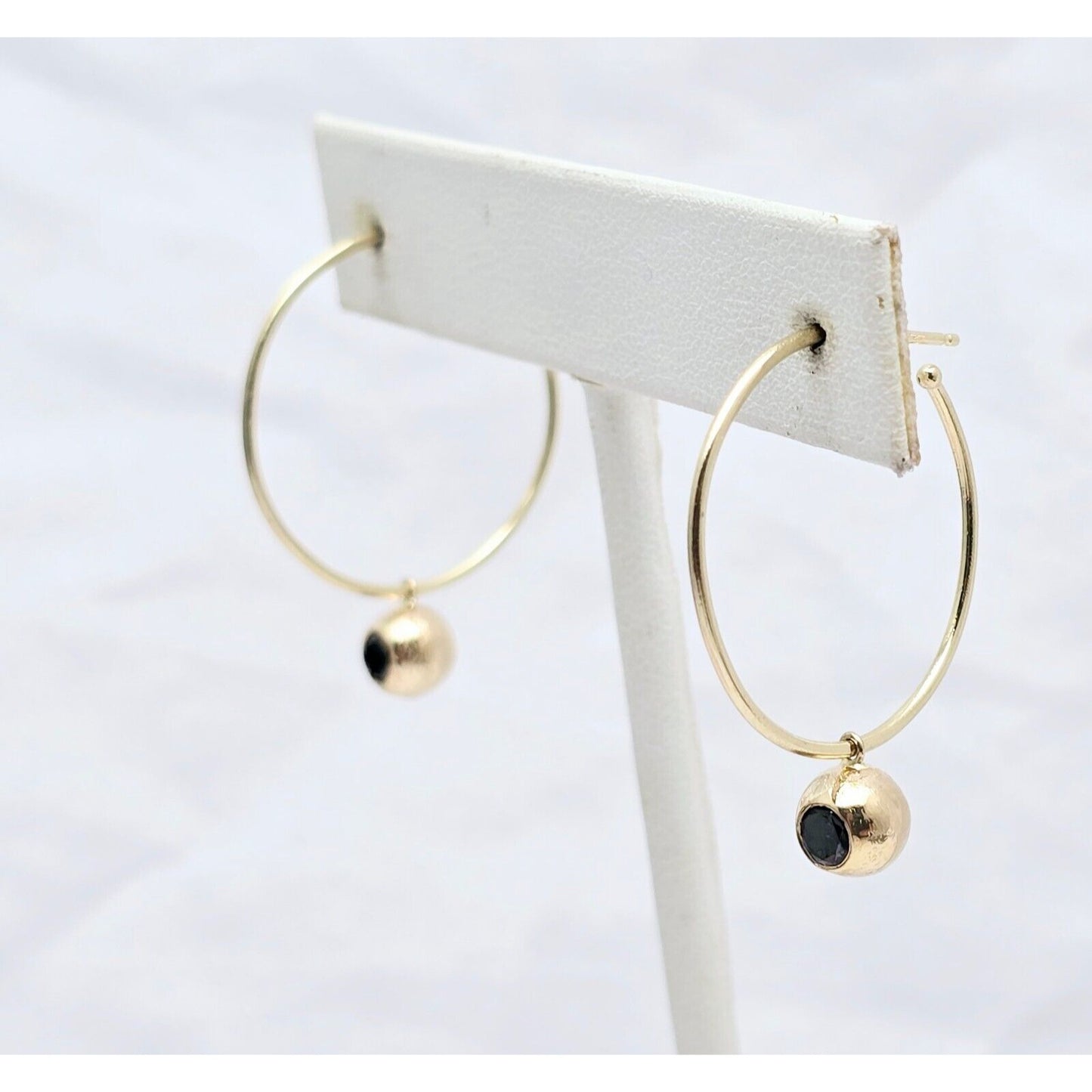 14K Yellow Gold Black Diamond Stud Hoop Earrings