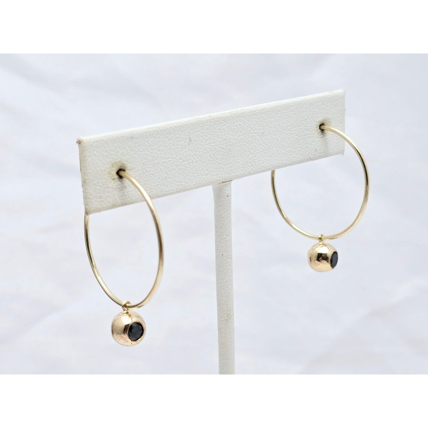 14K Yellow Gold Black Diamond Stud Hoop Earrings