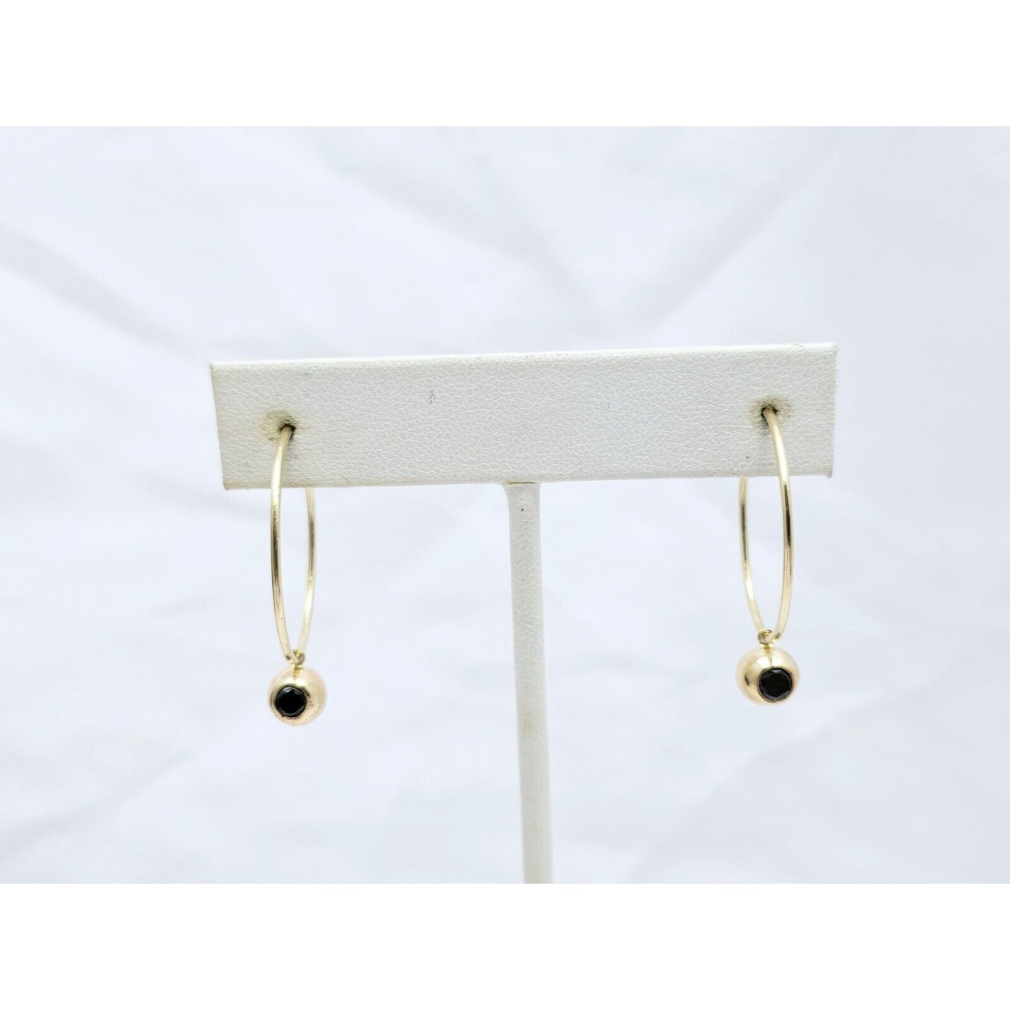 14K Yellow Gold Black Diamond Stud Hoop Earrings
