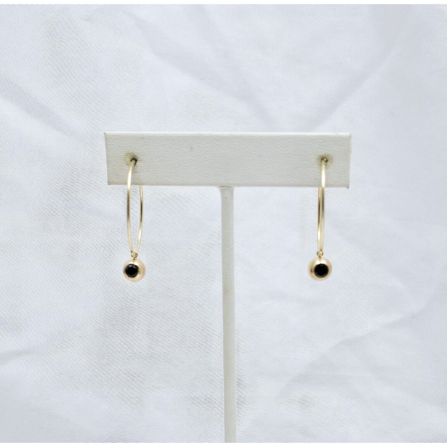 14K Yellow Gold Black Diamond Stud Hoop Earrings