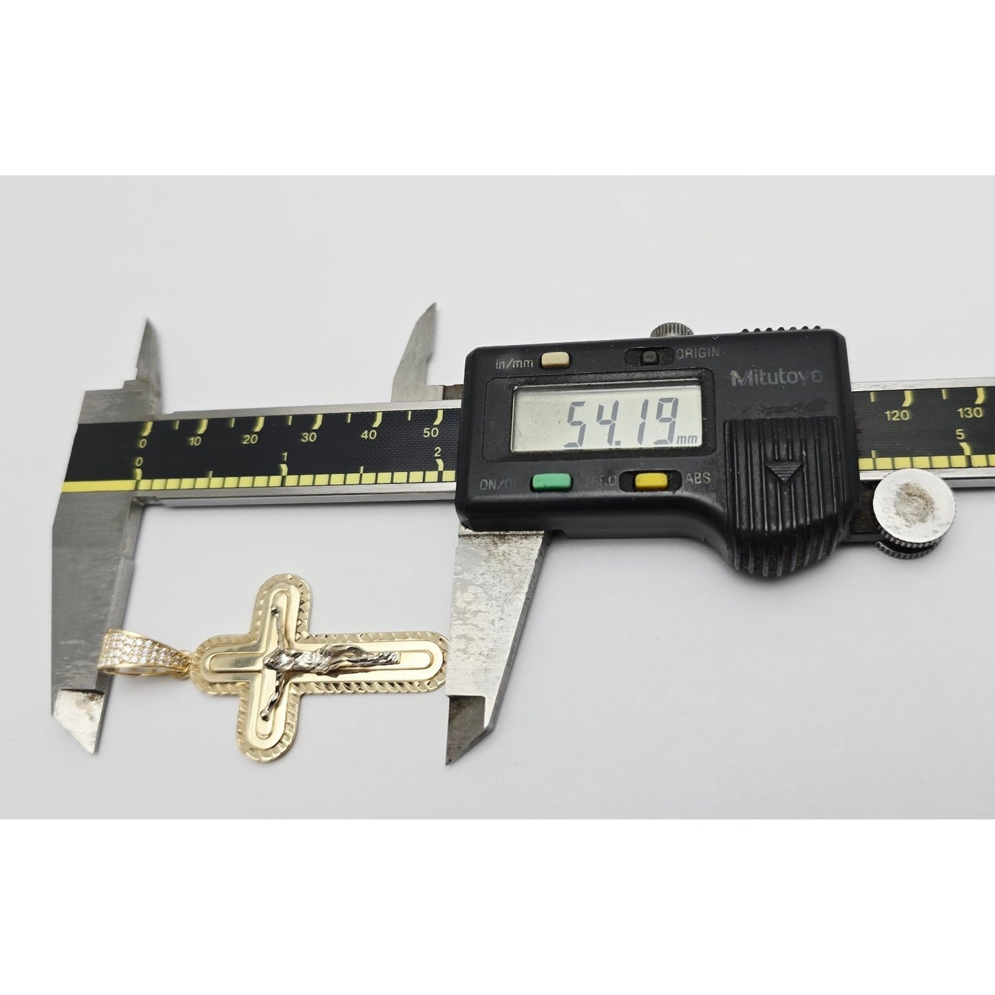 14K Two Tone Gold Jesus on Cross CZ Charm Pendant