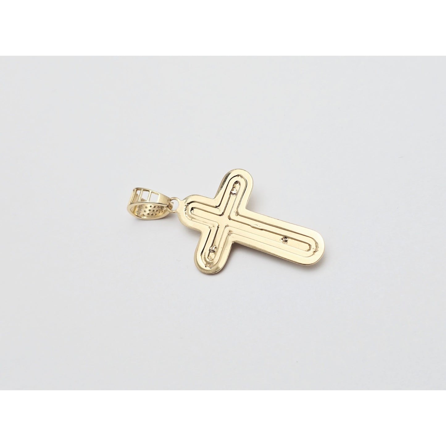 14K Two Tone Gold Jesus on Cross CZ Charm Pendant