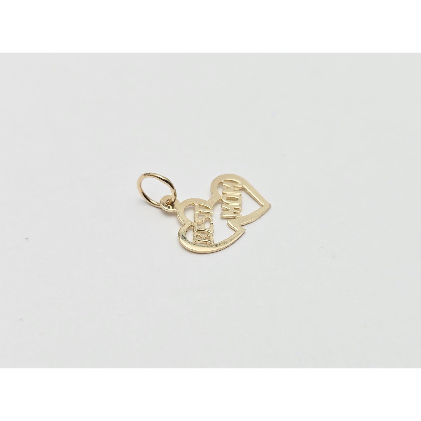 14K Yellow Gold Initial Best Mom Double Heart Charm Pendant