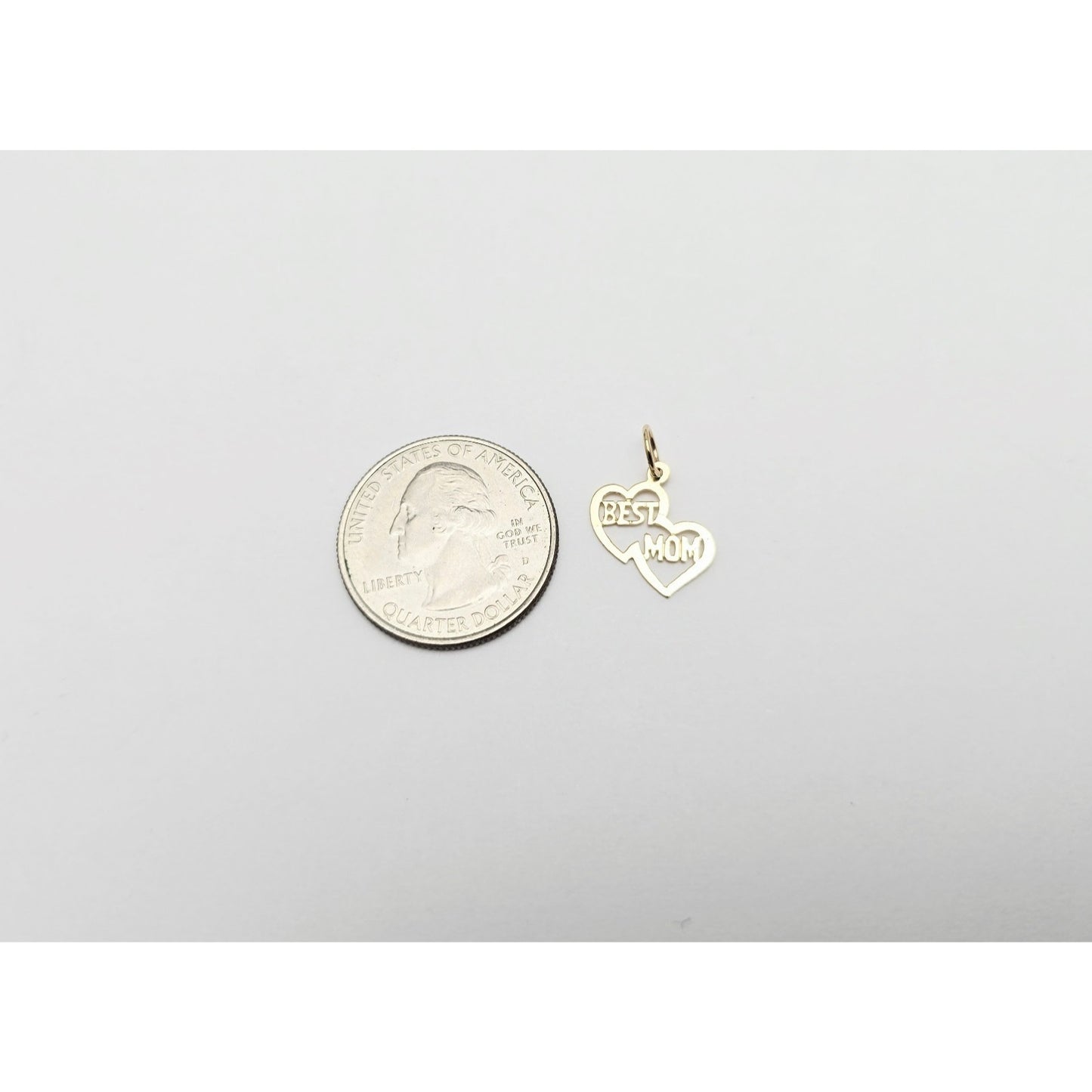 14K Yellow Gold Initial Best Mom Double Heart Charm Pendant