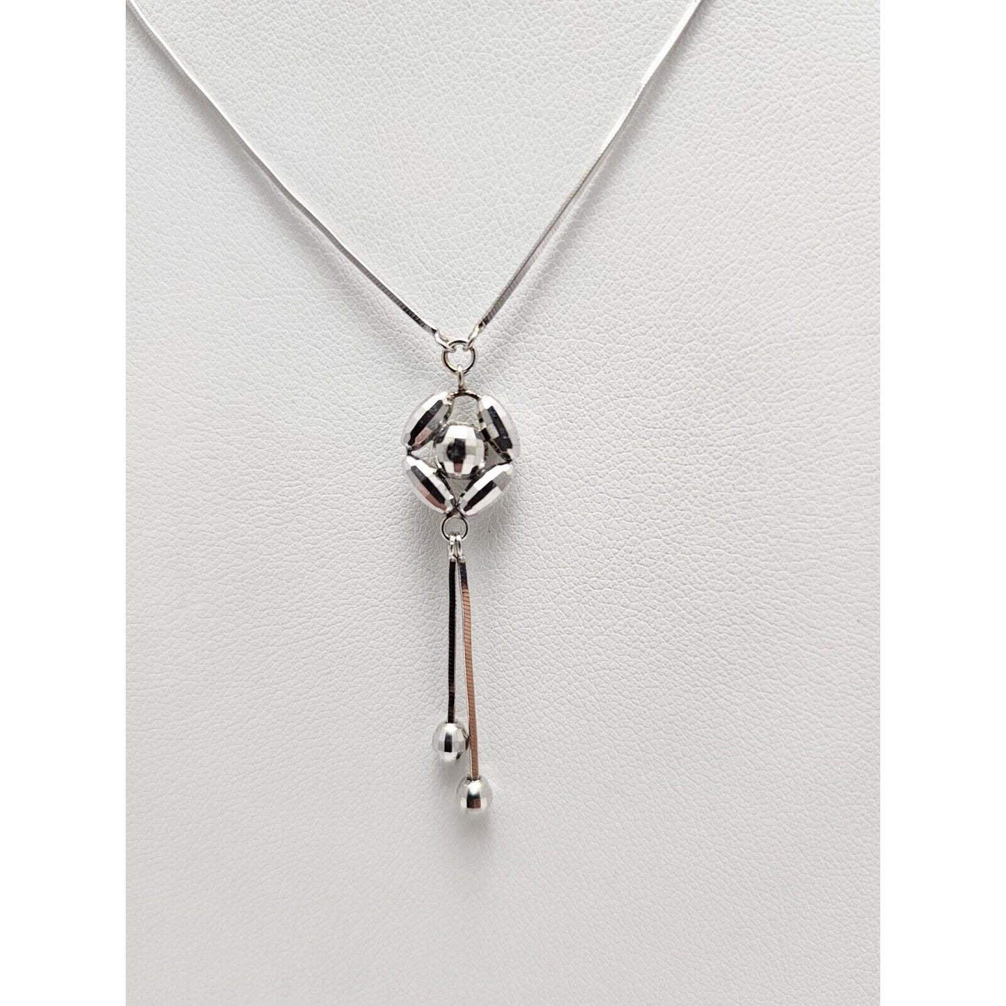 18K White Gold Square Snake Link Chain Necklace & Charm Pendant