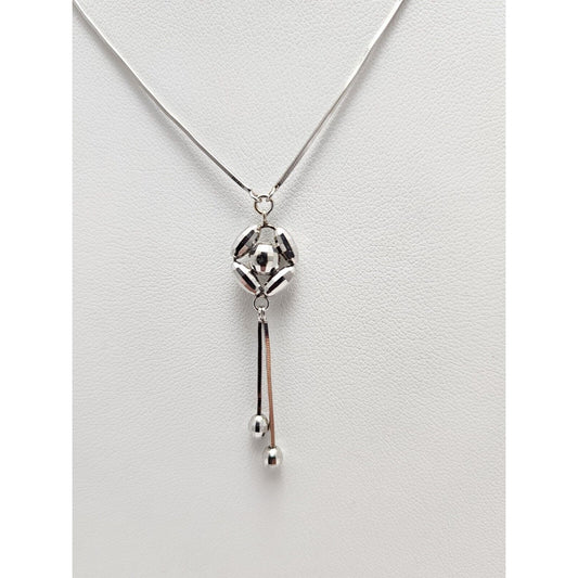 18K White Gold Square Snake Link Chain Necklace & Charm Pendant