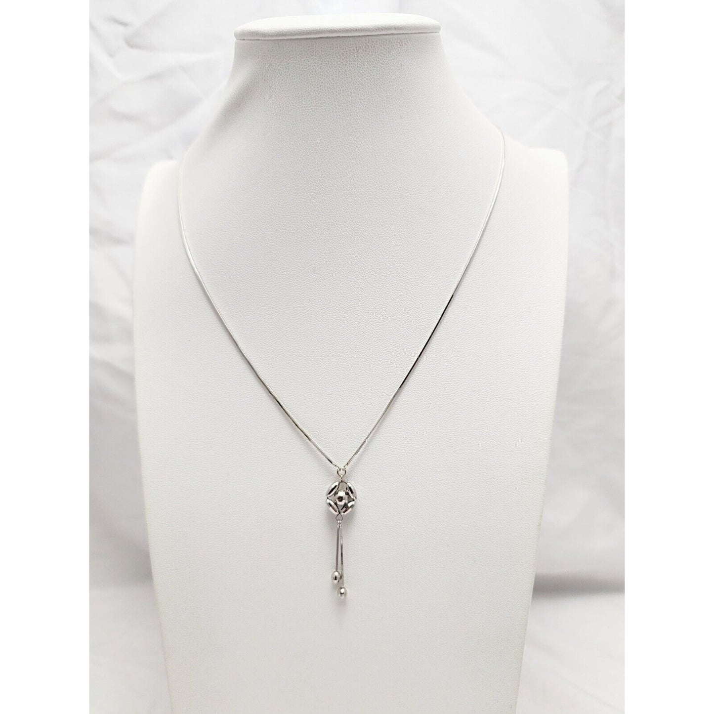 18K White Gold Square Snake Link Chain Necklace & Charm Pendant