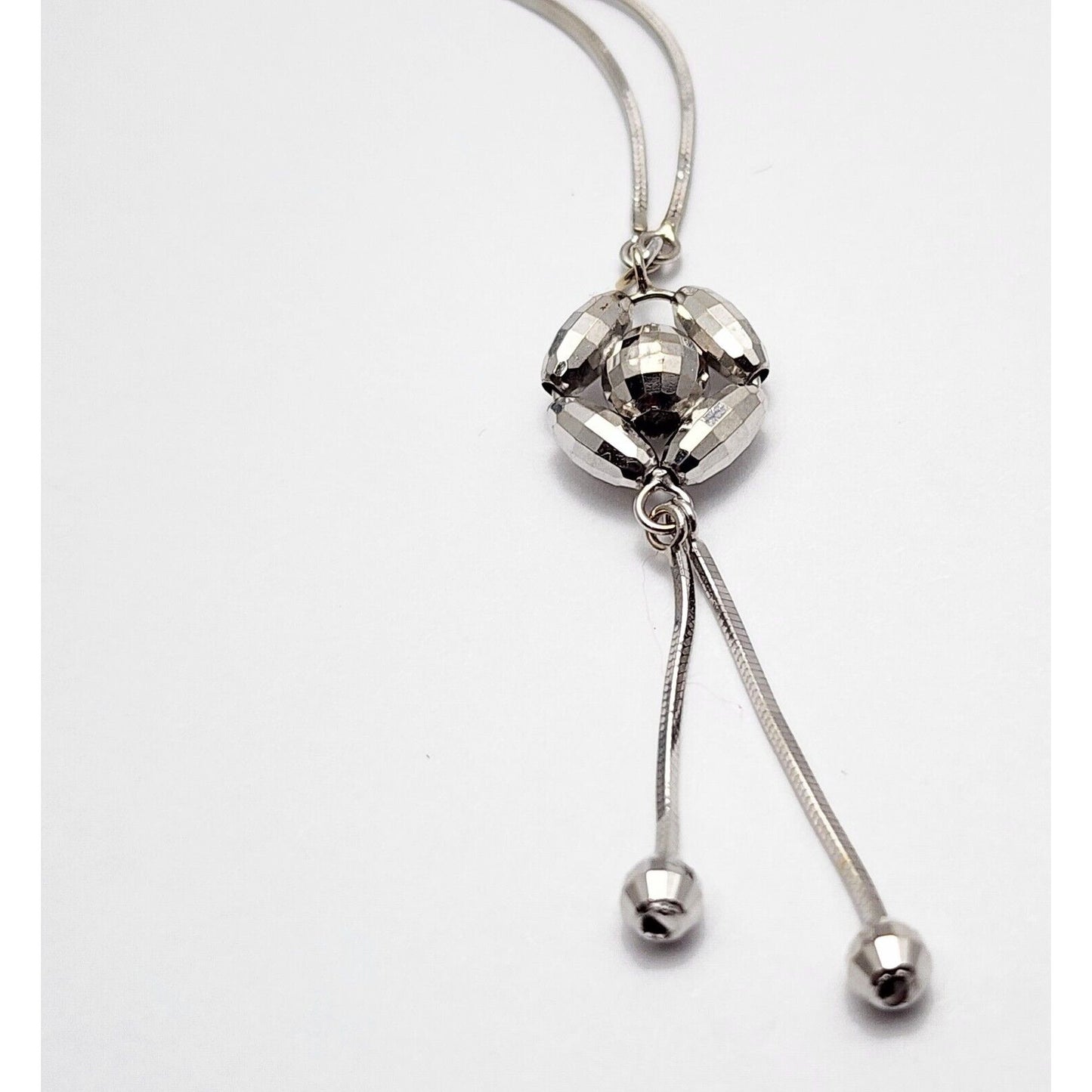 18K White Gold Square Snake Link Chain Necklace & Charm Pendant