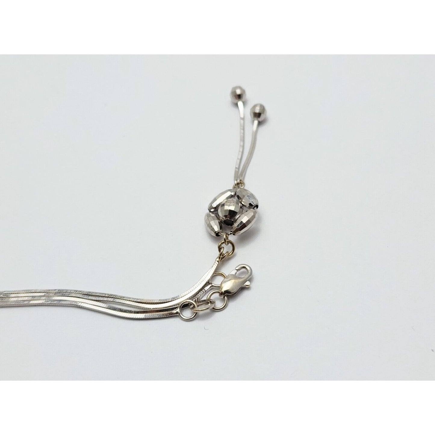 18K White Gold Square Snake Link Chain Necklace & Charm Pendant