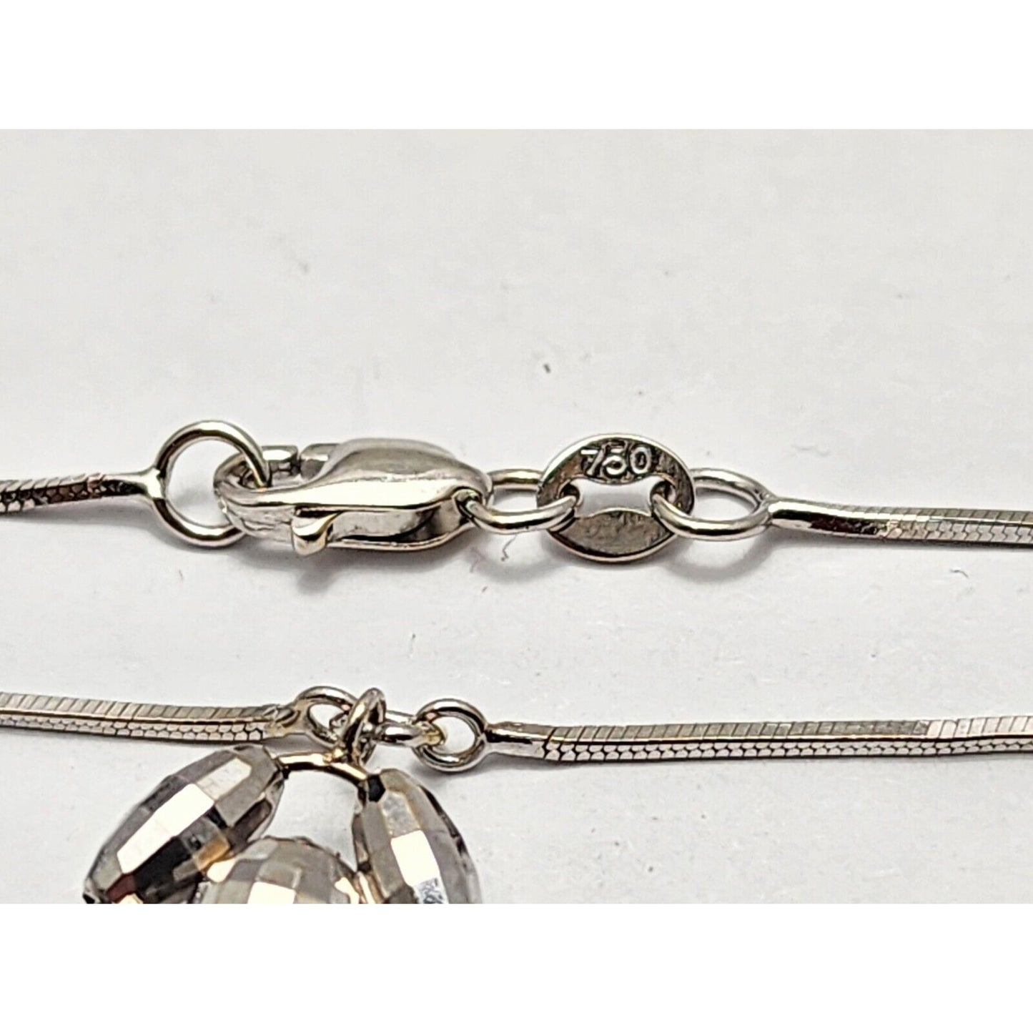 18K White Gold Square Snake Link Chain Necklace & Charm Pendant