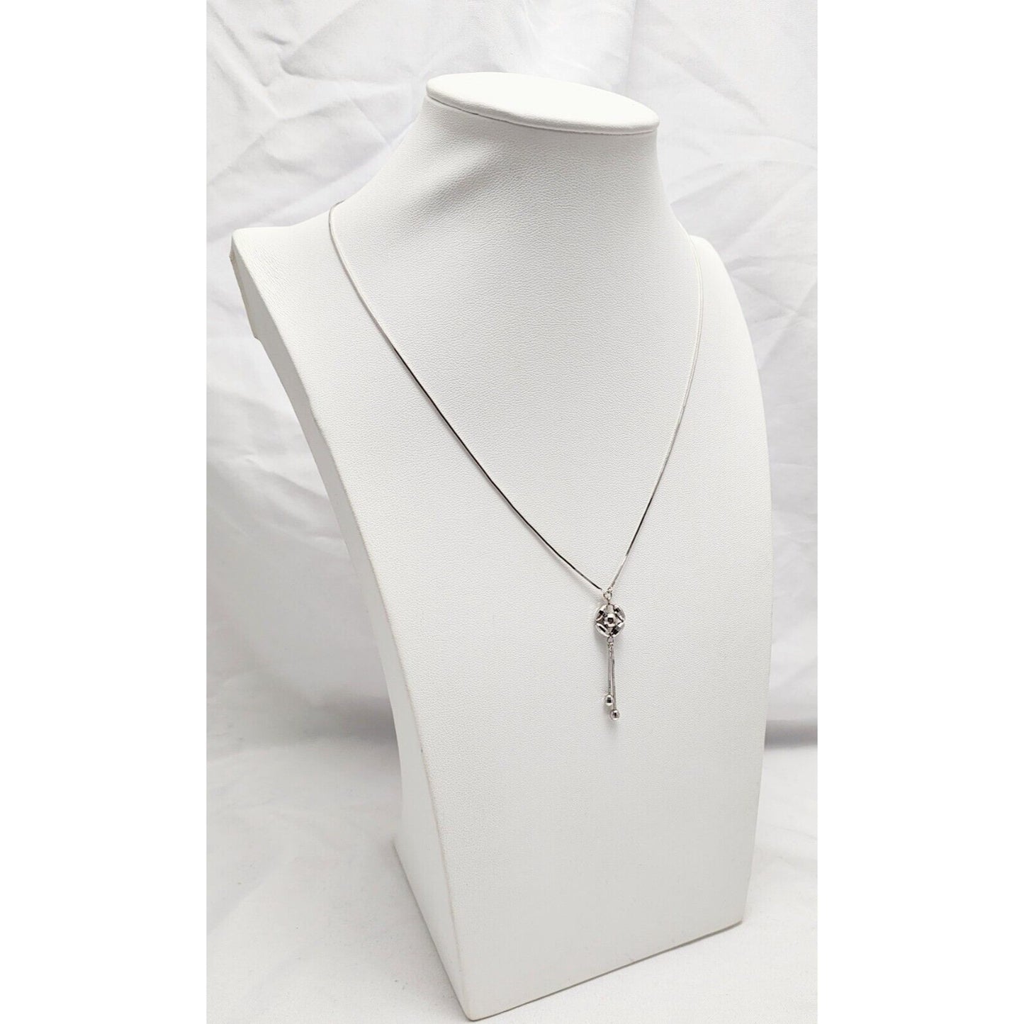 18K White Gold Square Snake Link Chain Necklace & Charm Pendant