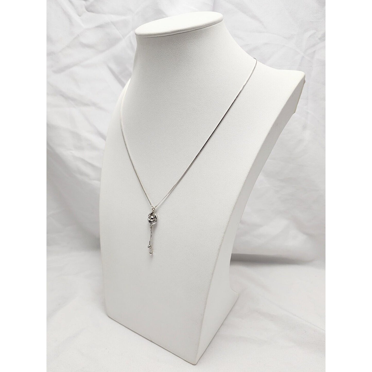 18K White Gold Square Snake Link Chain Necklace & Charm Pendant