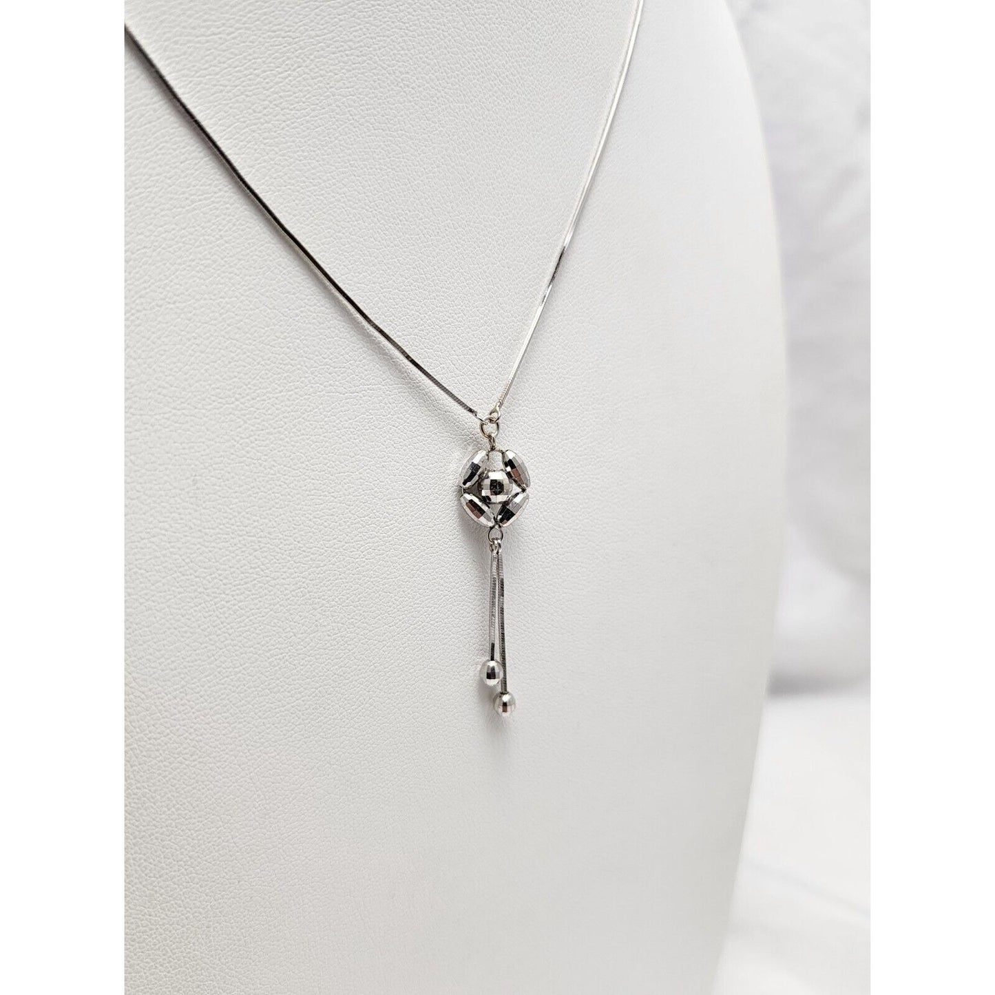 18K White Gold Square Snake Link Chain Necklace & Charm Pendant
