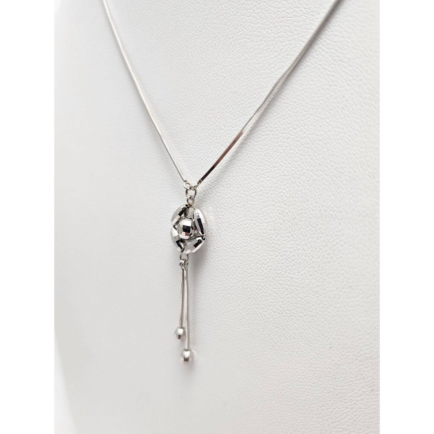 18K White Gold Square Snake Link Chain Necklace & Charm Pendant