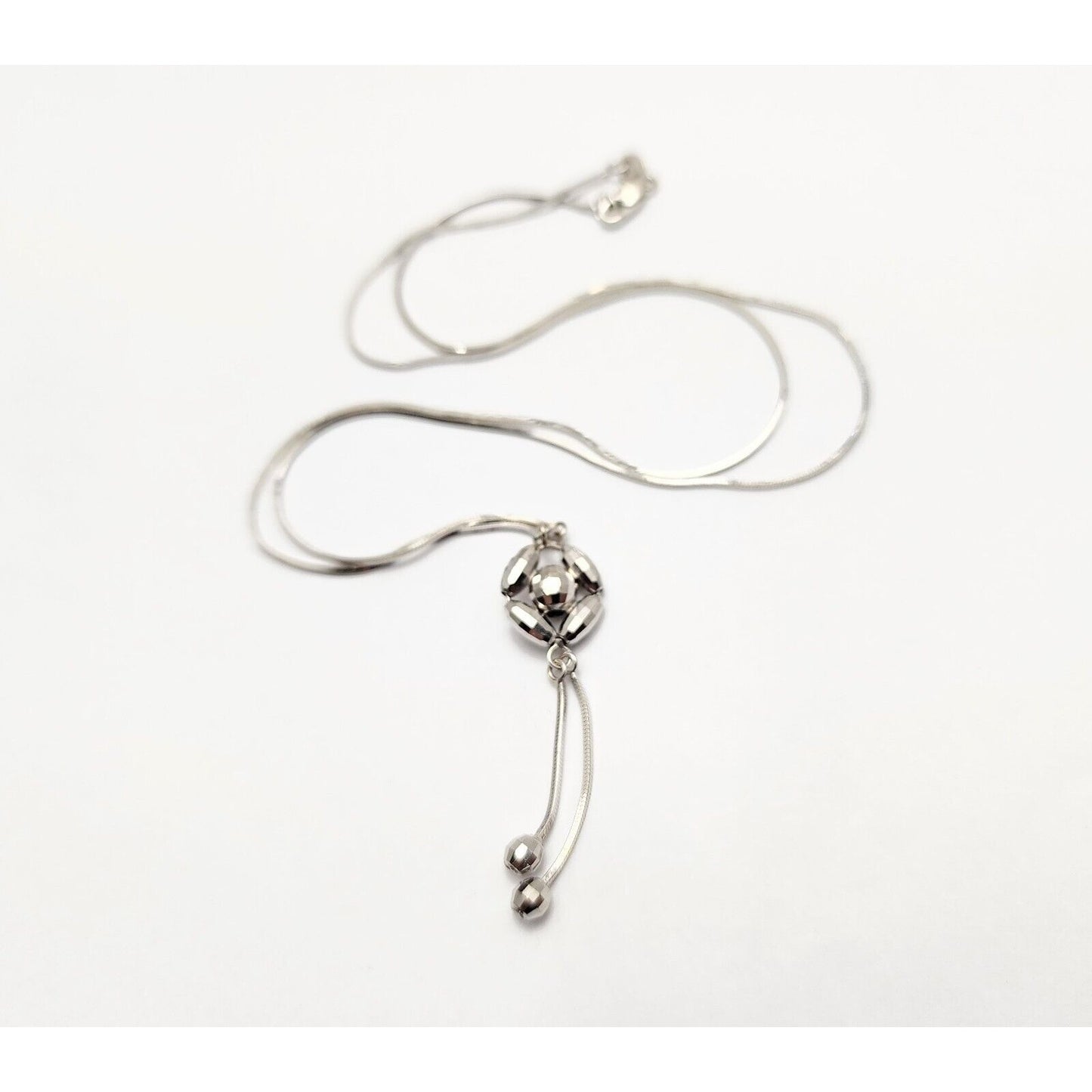 18K White Gold Square Snake Link Chain Necklace & Charm Pendant