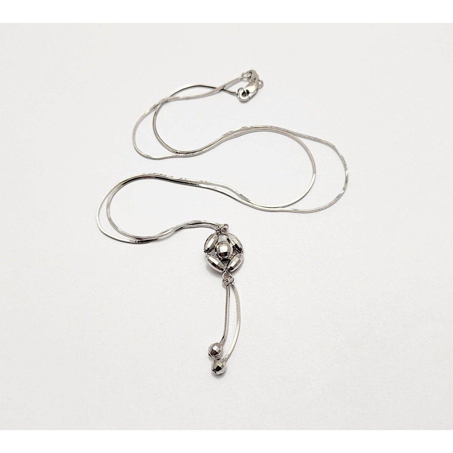 18K White Gold Square Snake Link Chain Necklace & Charm Pendant