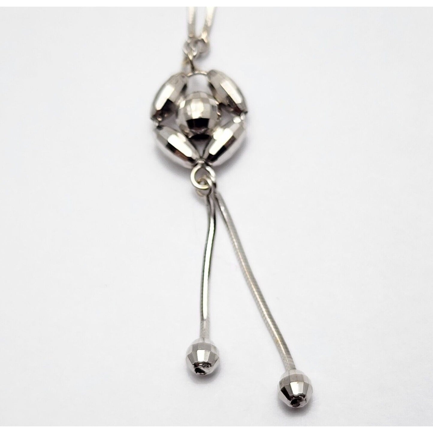 18K White Gold Square Snake Link Chain Necklace & Charm Pendant