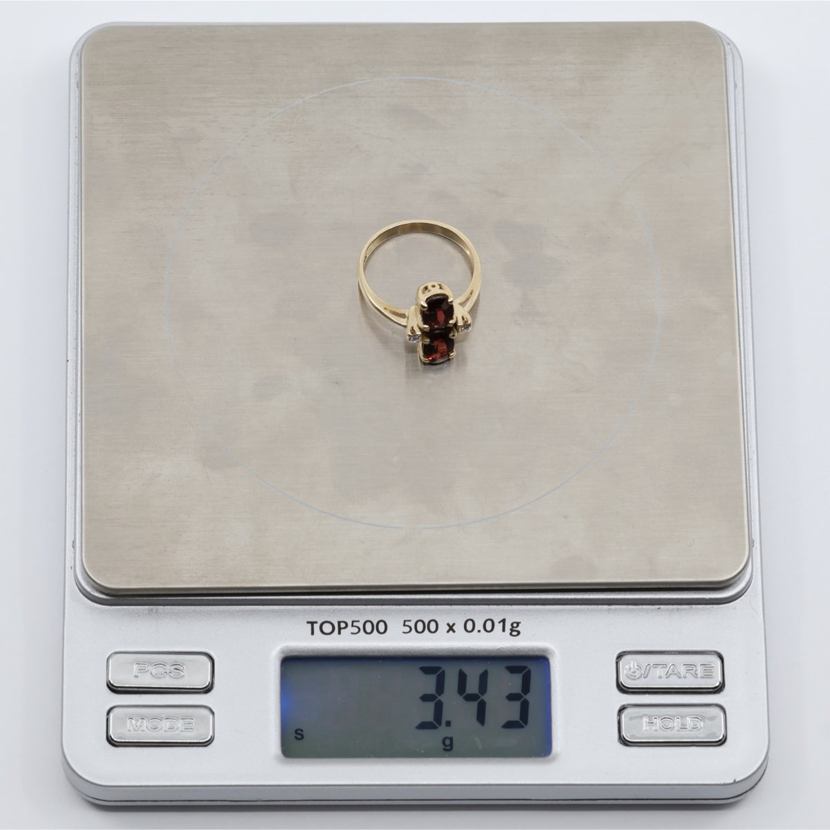 13K Yellow Gold Double Oval Red Garnet Diamond Accent Cocktail Ring