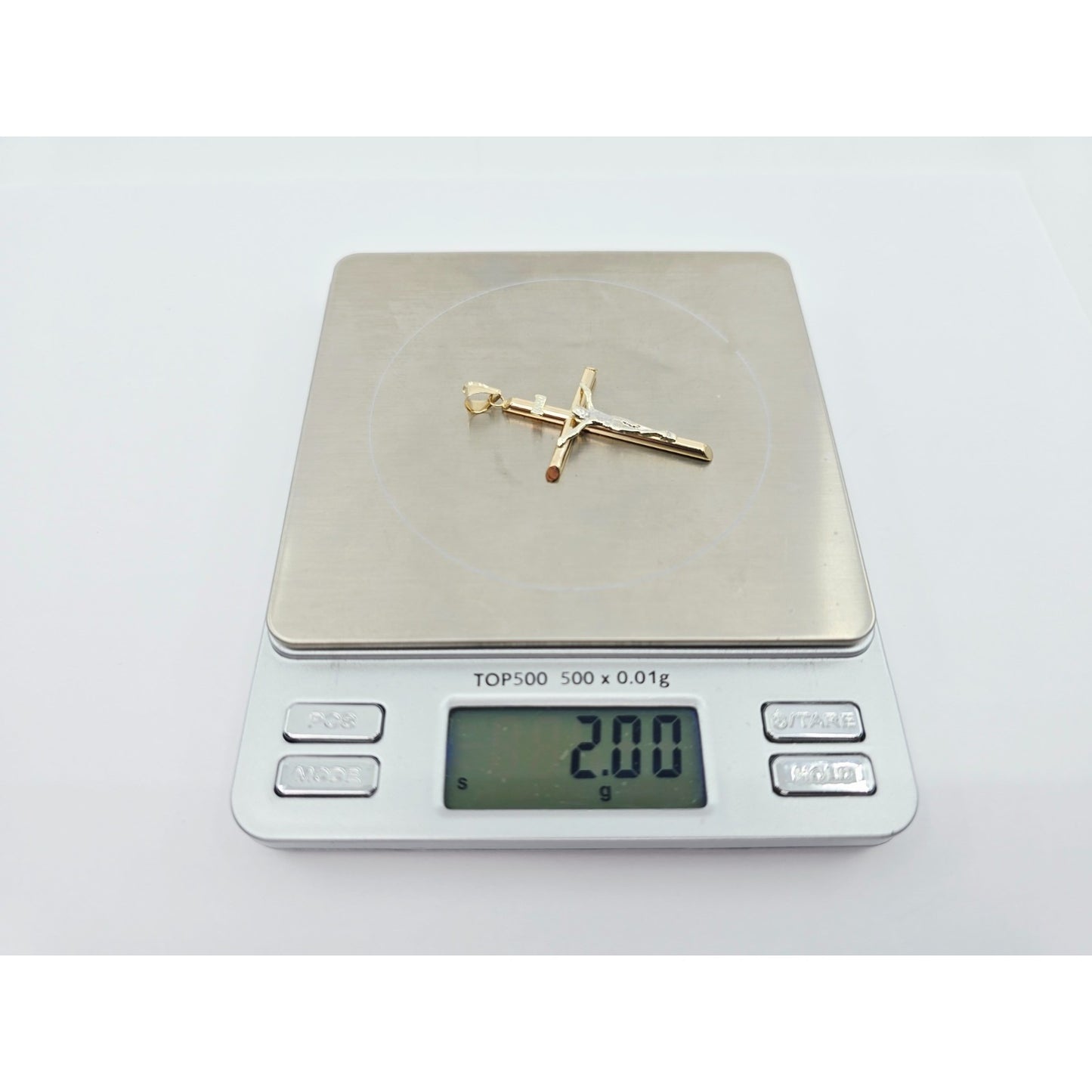 14K Two Tone Gold Jesus on Tube Cross Charm Pendant