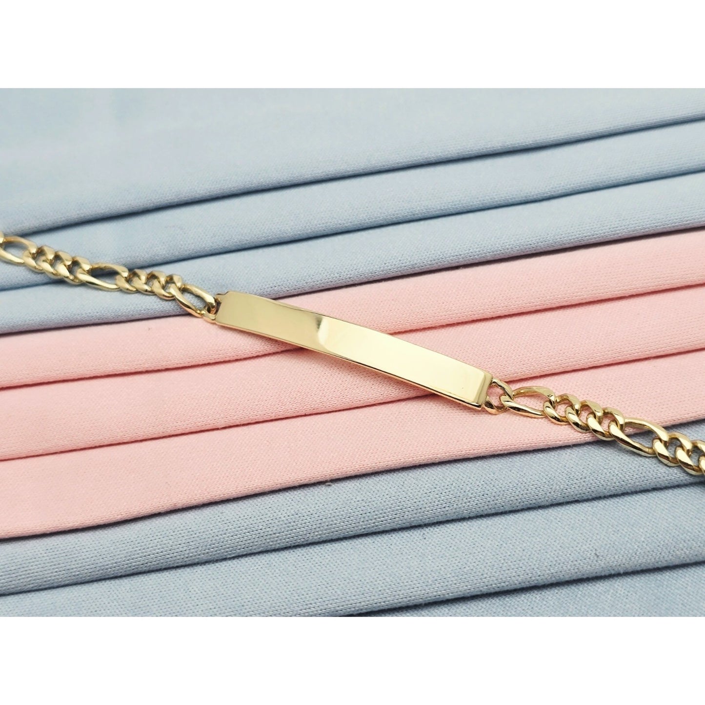 14K Yellow Gold Figaro Link ID Bracelet