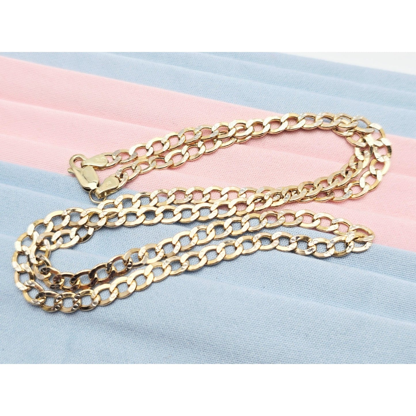 14K Two Tone Gold Diamond Cut Cuban Link Chain Necklace