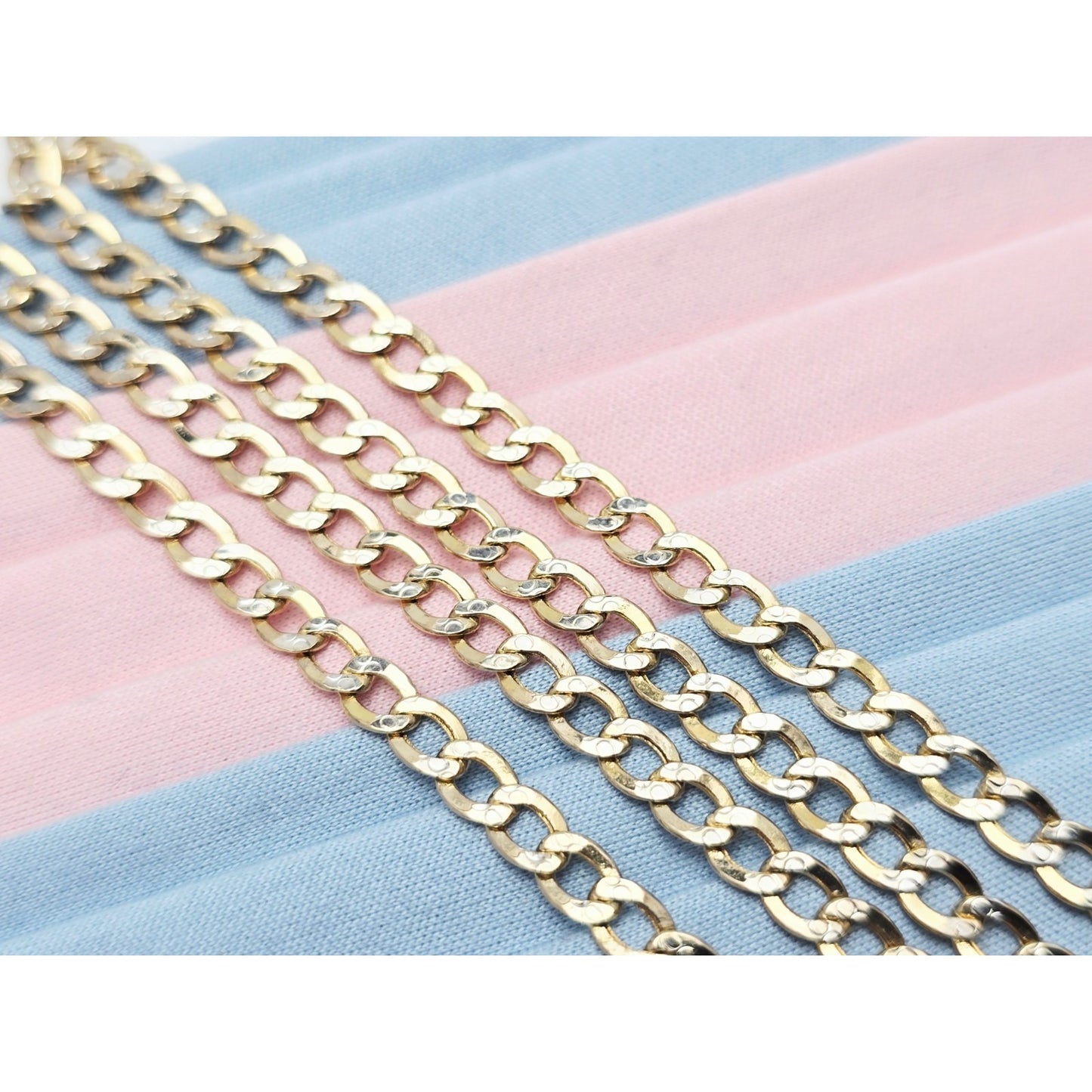14K Two Tone Gold Diamond Cut Cuban Link Chain Necklace