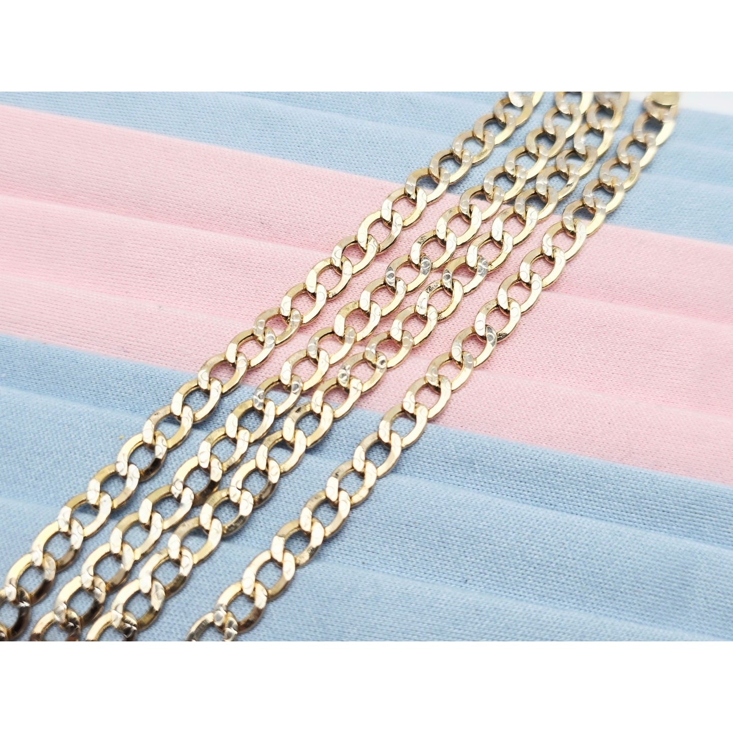 14K Two Tone Gold Diamond Cut Cuban Link Chain Necklace