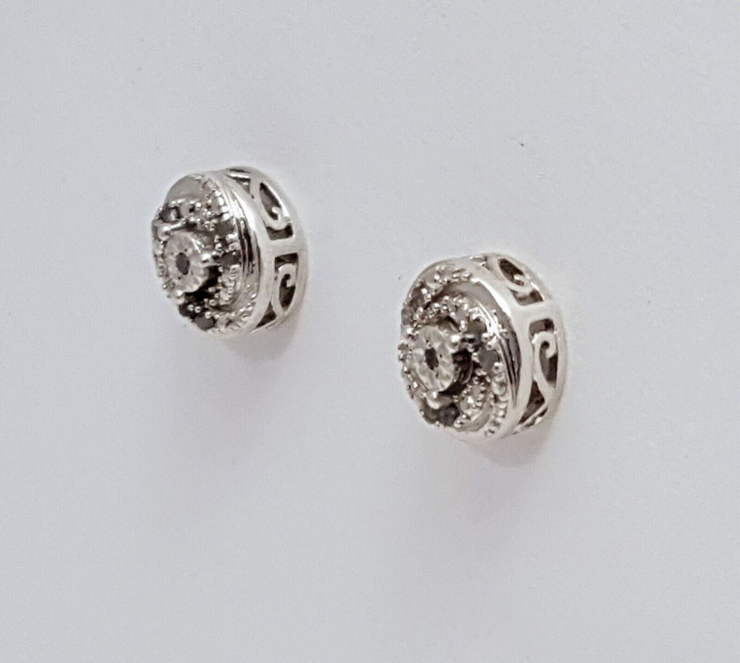 925 Sterling Silver Designer Round Raw Diamonds Stud Earrings